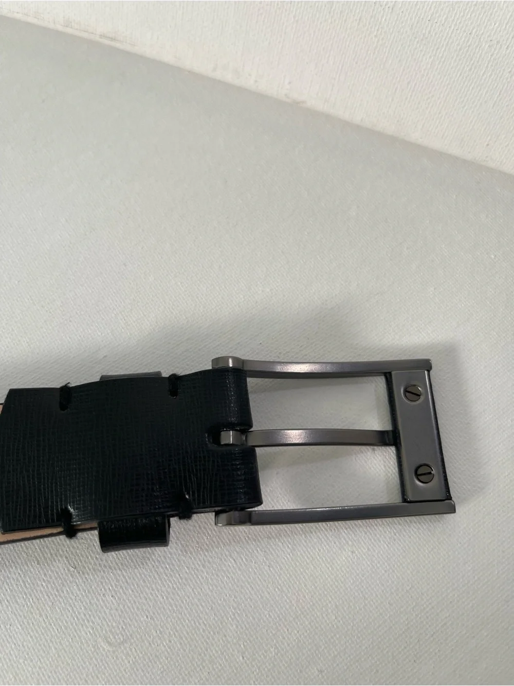 Calvin Klein Black Leather Belt with Brushed Metal Buckle